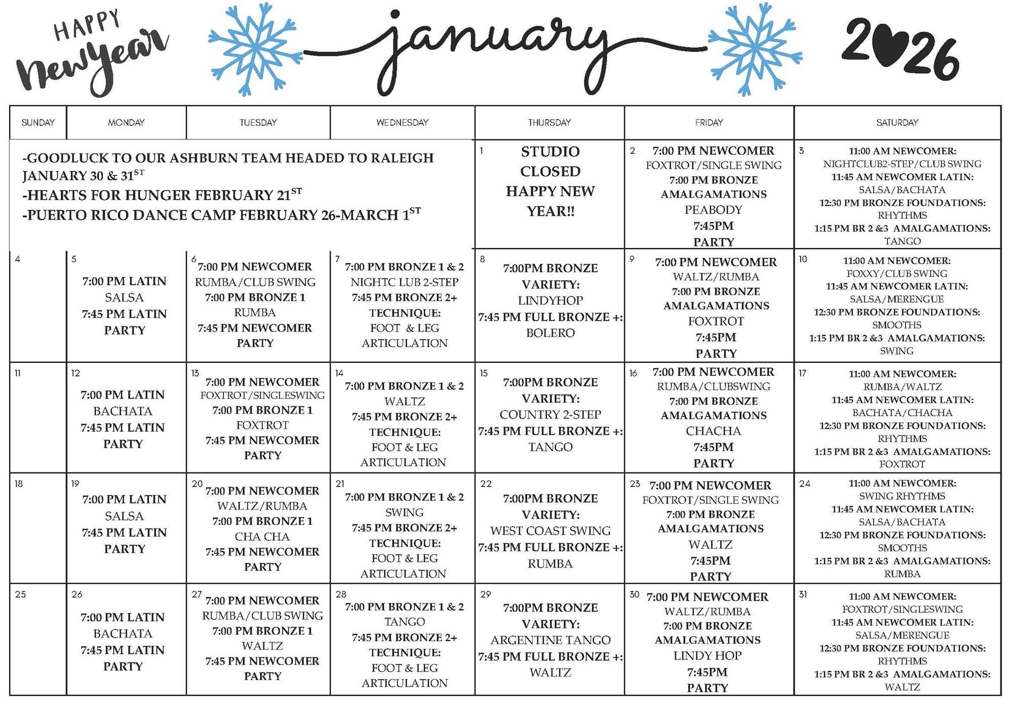 January 2026 Ashburn Calendar