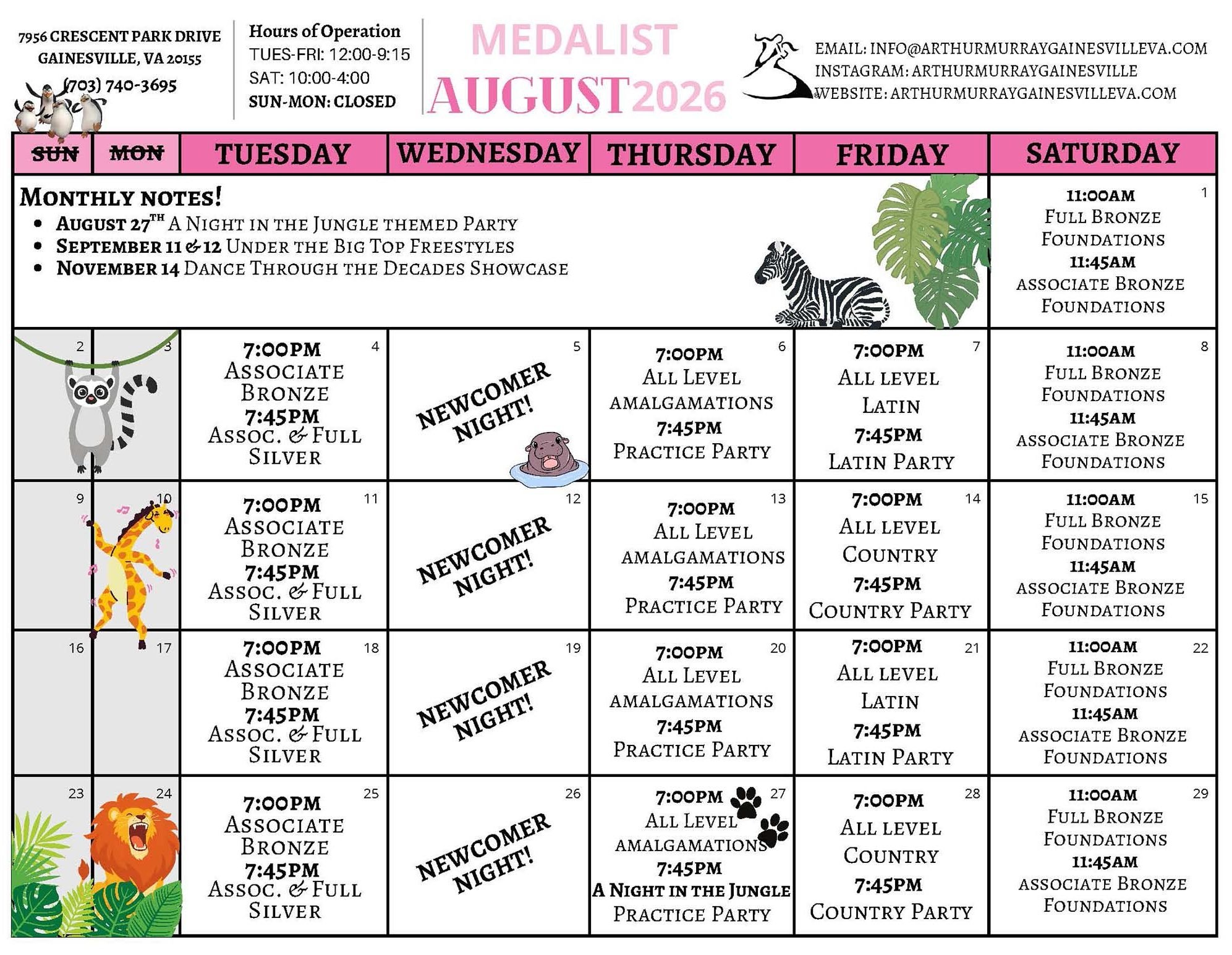 August 2026 Medalist Calendar - Gainesville